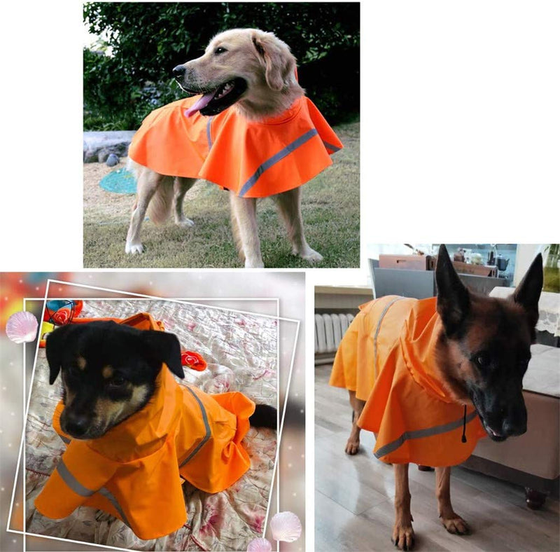 ZPP Pet Dog Raincoat Harness Poncho Hoodies Vest Lifejackets Waterproof Coat Adjustable Snow Lightweight Safe Reflective Strip Anti-Slip Windproof Snowproof Medium Large Puppies Gift Orange - PawsPlanet Australia