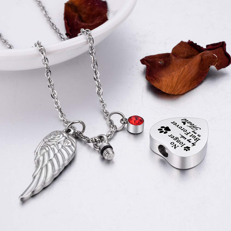 Cremation Necklace for Pet with Angel Wing Urn Necklace for Dog Cat Paw Print Memorial Ashes Jewelry with Filling Kit-No Longer by My Side, But Forever in My Heart No longer by my side - PawsPlanet Australia