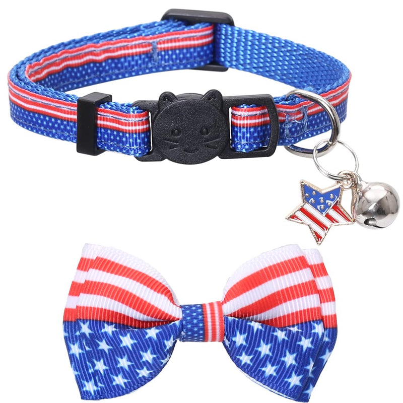 Lamphyface American Flag Cat Collar with Bell Bow Tie Star Breakaway Adjustable for 4th of July Independence Day 2PCS-1 - PawsPlanet Australia