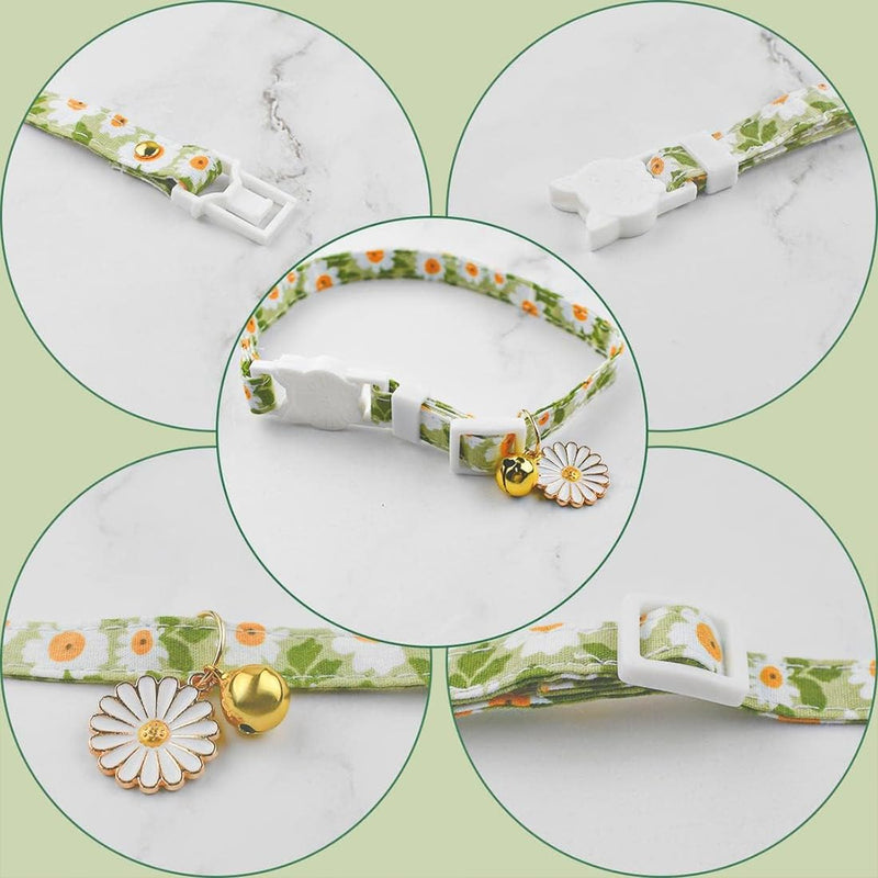 ASYKNM 2 Pack Cotton Cat Collars with Bells, Purple and Green Flower Pendant, Cute Accessories for Girls and Boys, Perfect for Kittens of All Kinds. - PawsPlanet Australia