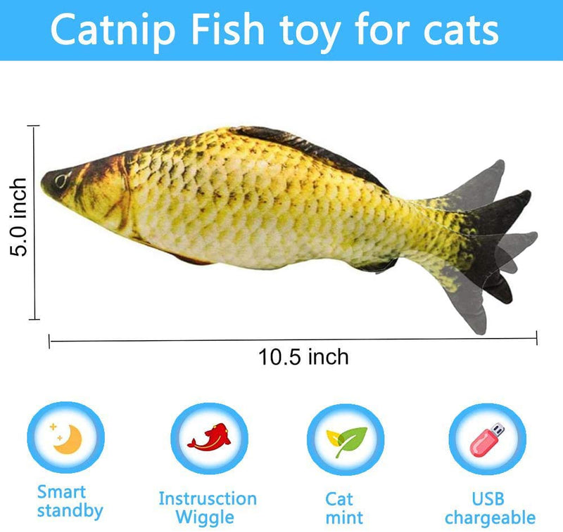 SUNDEER Electric Dancing Fish Cat Catnip Toy, Electric Moving Realistic Wiggle Fish Toy, Realistic Plush Fish Cat Toy Funny Interactive Pets, Cat Toy Catnip Toys for Cat/Kitty/Kitten Flopping Fish C - PawsPlanet Australia