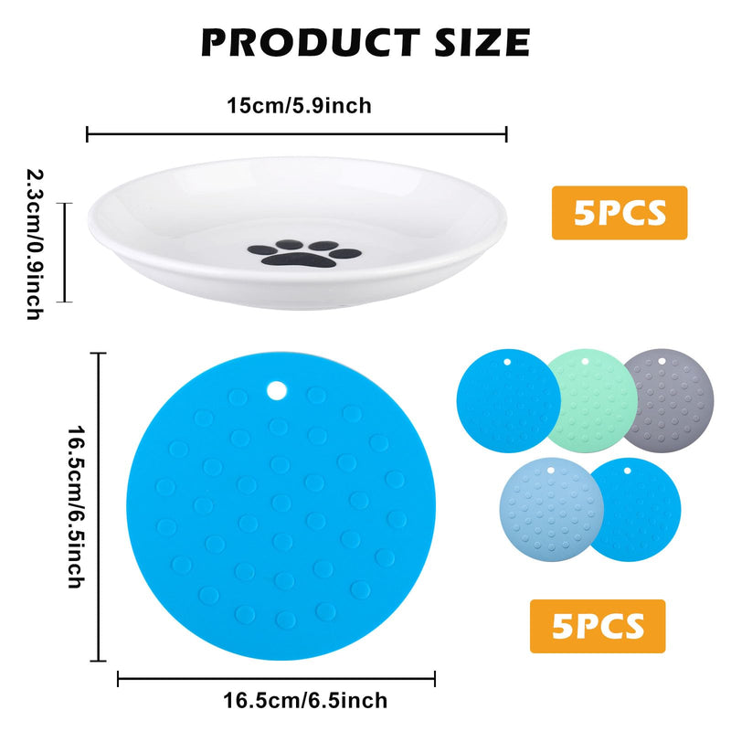5 pieces ceramic cat bowls, ceramic cat food plates, cat food bowls, ceramic cat bowls with non-slip mat, feeding bowl, cat wet food bowls for cats, flat bowls for kittens - PawsPlanet Australia
