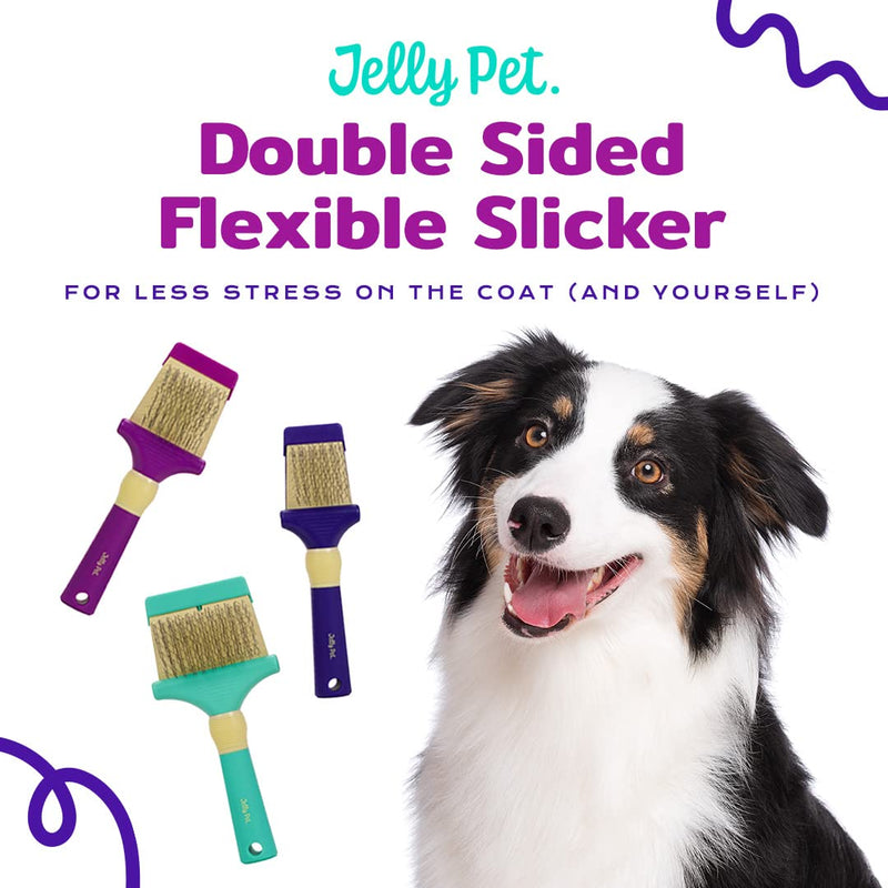 GROOMERSPRO Jelly Pet Double Sided Slicker Brush, Longer Pins, Flexible Head, Fine/Coarse Sides, Removes Unwanted Tangles, Made in USA, Large, Teal - PawsPlanet Australia