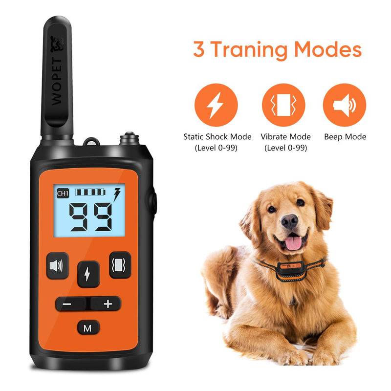 [Australia] - WOPET Dog Training Collar, Dog Shock Collar with Remote 3 Channels w/3 Training Modes, Beep, Vibration and 99 Shock Level up to 1500Ft Long Range for Small Medium Large Dogs 