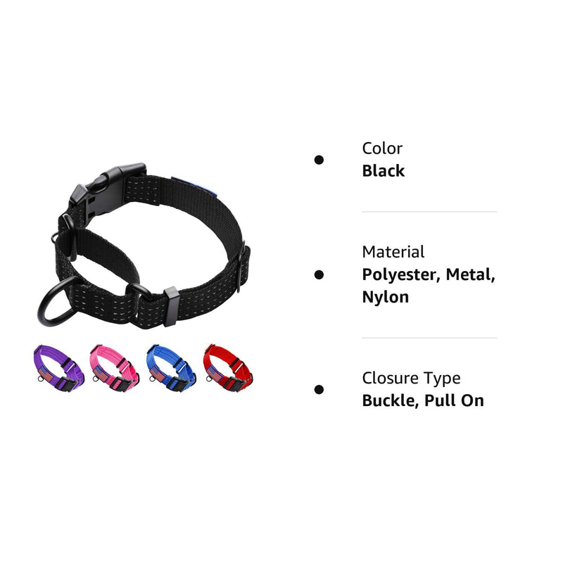 LUCKYDC Martingale Collar for Training Dogs. Adjustable Reflective Collars with Buckle-USA Flag- NO Pull-Prevents Slipping Out, for Medium Large XL Dogs. Helps with Strong pullers(L, Black) - PawsPlanet Australia