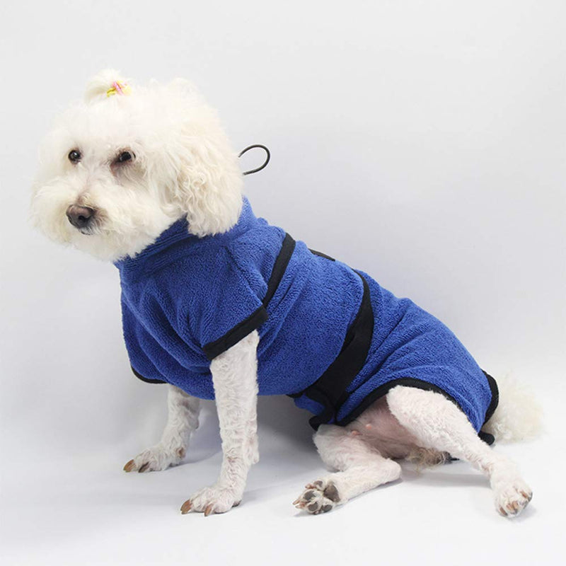 PET SPPTIES Dog Bathrobe Microfiber Fast Dry Bath Towel Quickly Absorbing Pajamas with Waist Belt Coat Robe PS069 (S, Blue) S - PawsPlanet Australia