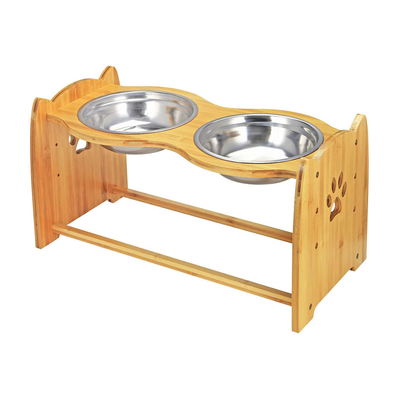 Taylor & Brown Large Raised Dog Bowls for Cats and Dogs - Bamboo Elevated Dog Cat Food and Water Bowls Stands Feeder Dishes with 2 Stainless Steel Bowls and Anti Slip Feet, 28.4cm high - PawsPlanet Australia