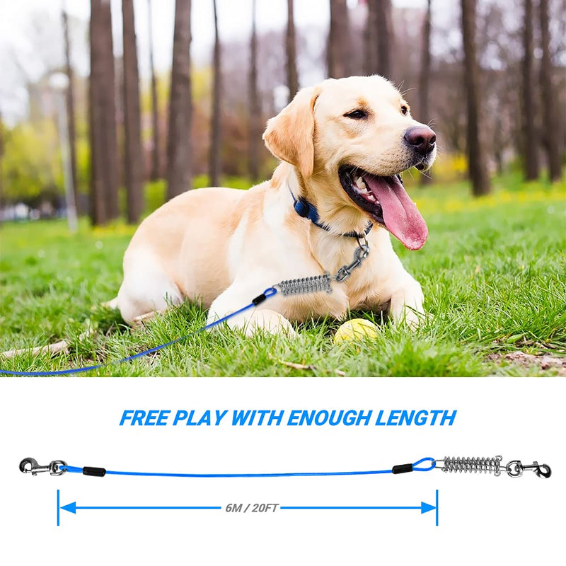 Dog Tie Out Cable Upkey 20ft Pet Tie out Cable Stainless Steel Wire Rope for Dogs Puppy Twist Lead Leash with Shock Absorbing Spring & Metal Swivel Hooks Dog Tether Cable for Small Large Dogs (Blue) Blue - PawsPlanet Australia