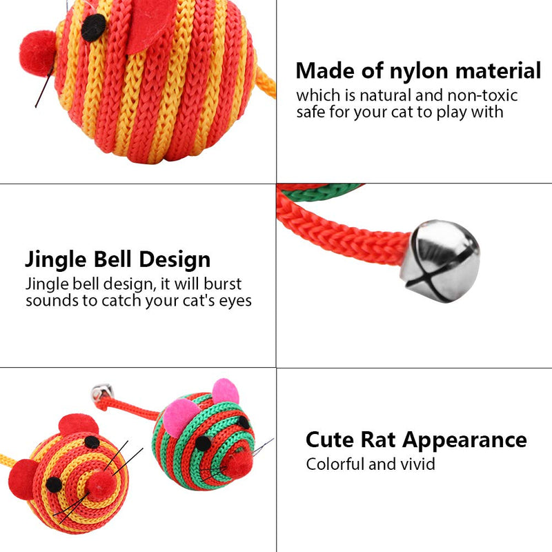 ViaGasaFamido Cat Toy, 5Pcs/set Pet Colorful Nylon Rope Chew Traning Fun Playing Toy Cat Cute Rat shape Ball Interactive Toy with Long Tail Bell Random Color - PawsPlanet Australia