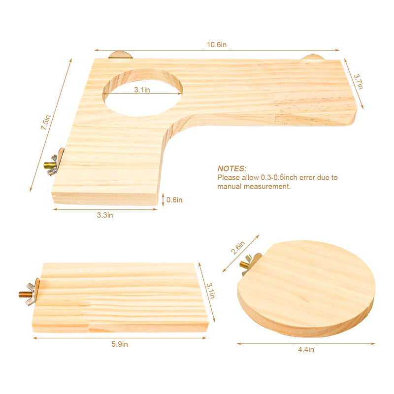 Squirrel Gerbil Chinchilla and Dwarf Hamster L-Shaped Round Hole Wooden Platform, 3 Pieces of Natural Hamster Standing Platform Chinchilla Cage Accessories, Birds Parrots Activity Playground style-1 - PawsPlanet Australia