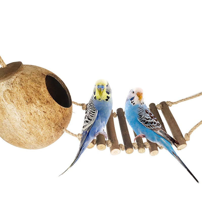 DTnewsun Natural Coconut Bird Cage with Ladder?Durable Cave Habitat with Hanging Loop?Toy Set for Parrot Chewing or Perching?They are suitable for small pets such as parrots and squirrels - PawsPlanet Australia