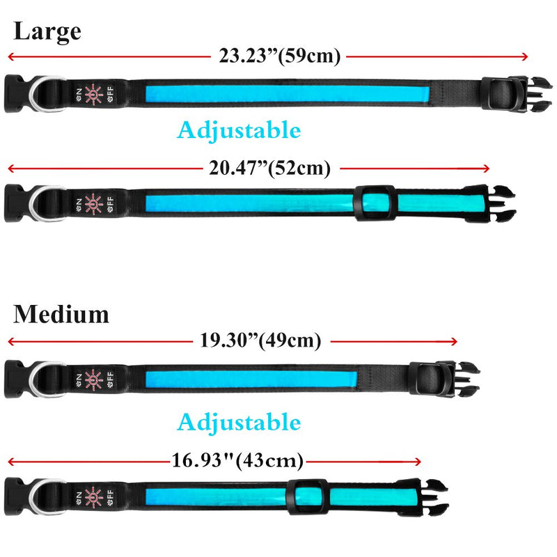 [Australia] - LivingABC LED Dog Collar, USB Rechargeable Waterproof Neck Collar Reflective Flashing Collar Adjustable Size Light up Night to Keep Your Dog Visible & Safe Blue(M Size) 