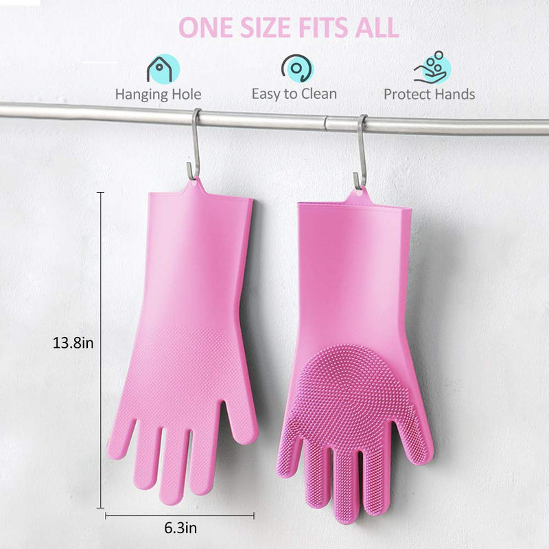 Pet-Grooming-Gloves for Bathing & Hair-Removal, Dog and Cat Brush Bath-Scrubber Glove, Pets Silicone Scrubbing Gloves for Shedding, Pet Shower Attachment Supplies for Anti-Bite & Anti-Scratch (Pink) - PawsPlanet Australia