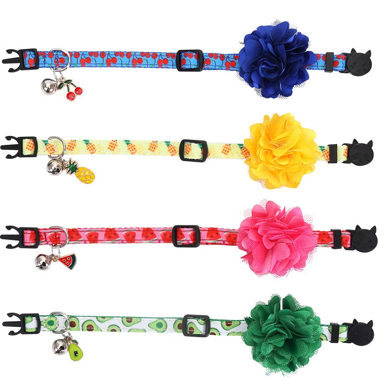 4 Pack/Set Cat Collar Breakaway with Flower and Bell for Kitty Adjustable Safety Fruit Summer - PawsPlanet Australia