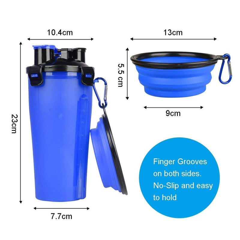 Fly Joys Portable Dog Water Bottle and Food Container 2-in-1 with Collapsible Dog Bowl, Antibacterial Dog Cat Pet Puppy Travel Water Dispenser Cup for Outdoor Car Trip,Large Size, BPA Free Blue - PawsPlanet Australia