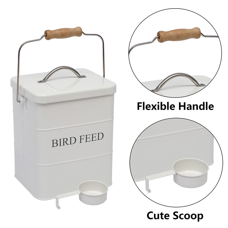 Morezi Bird seed and feed storage tin with lid Included - white-coated carbon steel - tight fitting lids - storage canister tins - White - PawsPlanet Australia