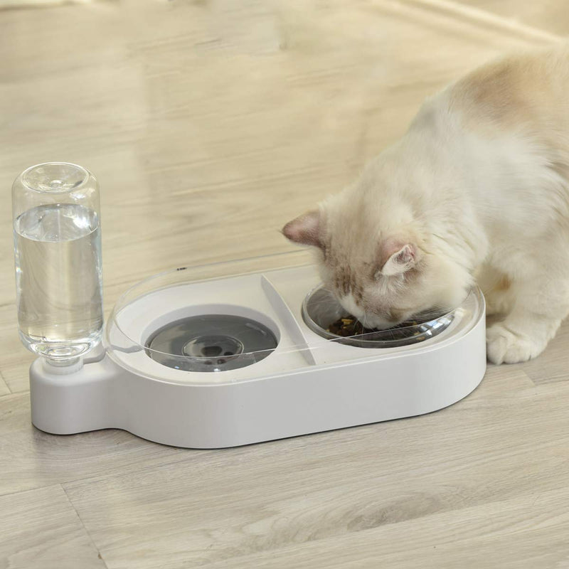 Cat Food and Water Bowls - Cat Bowls - Cat Gravity Waterer with Glass Bowl, Anti-Spill Raised Edge/Slow Water Floating Dish/Non-Slip Base, Spill Proof Cat Water Bowl for Cat and Puppy, 500ml White, Glass Bowl - PawsPlanet Australia