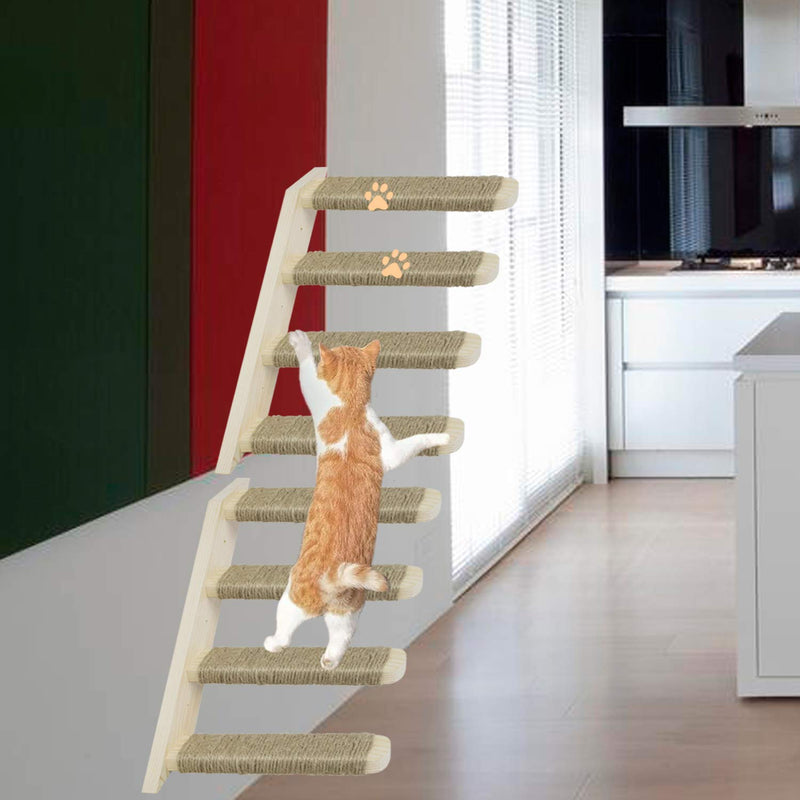 Cat Four Steps Stairway Wooden Stairs Wall Mounted, Pet Furniture Ladder Climber Shelf Perch with Jute Twine for Cat’s Scratching & Climbing & Jumping - PawsPlanet Australia