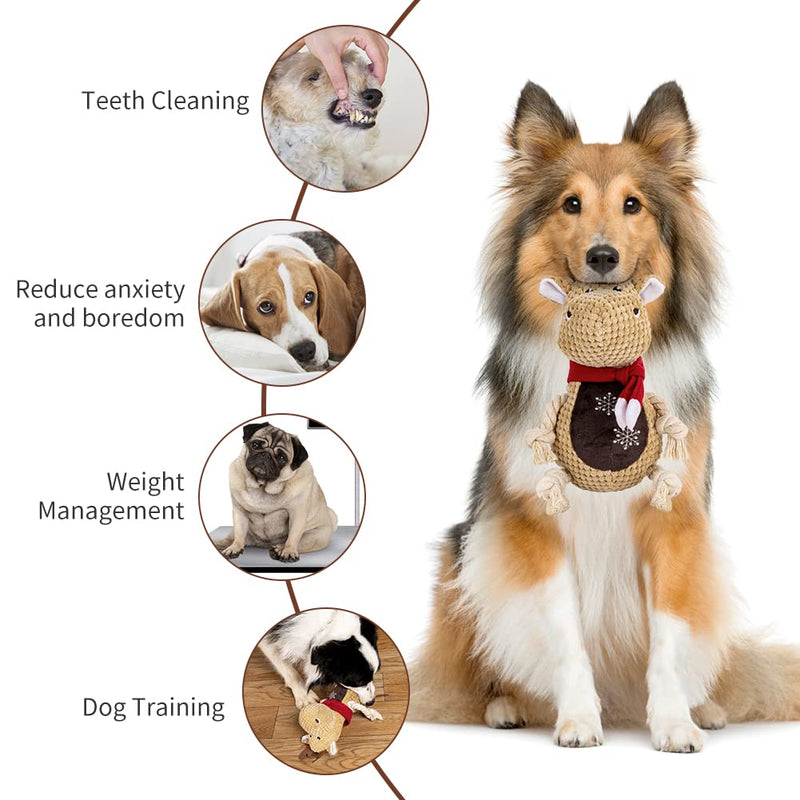 LALFPET Dog Squeaky Toy, Dog Chew Toy, Durable Cute Interactive Plush Dog Toy with Crinkle Paper Dog Toy for Small Medium Large Dogs Reindeer - PawsPlanet Australia