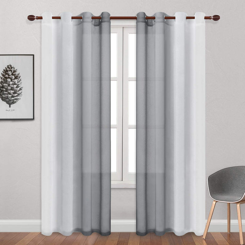 DWCN Grey Faux Linen Ombre Sheer Curtains - Semi Voile Gradient Grommet Top Curtains for Bedroom and Living Room, Set of 2 Window Curtain Panels, 52 x 84 Inches Long 52W x 84L - PawsPlanet Australia