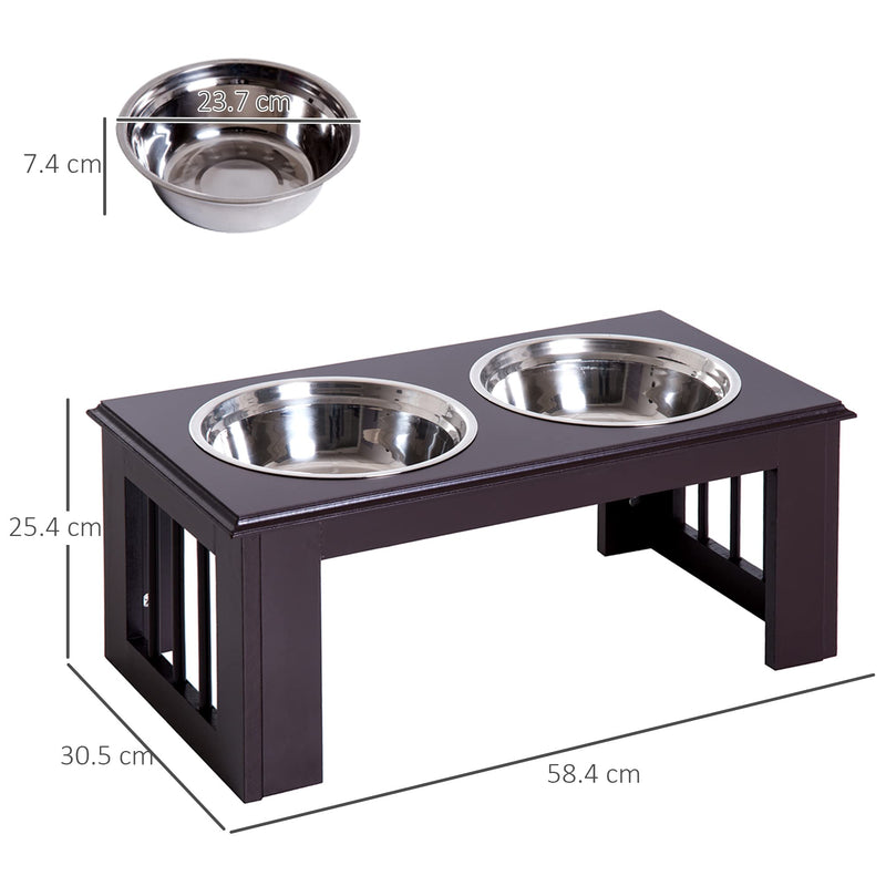 PawHut Stainless Steel Pet Feeding Bowl Raised Elevated Twin Dog Bowls Water Food Feeder 58.4L x 30.5W x 25.4H cm - Brown - PawsPlanet Australia