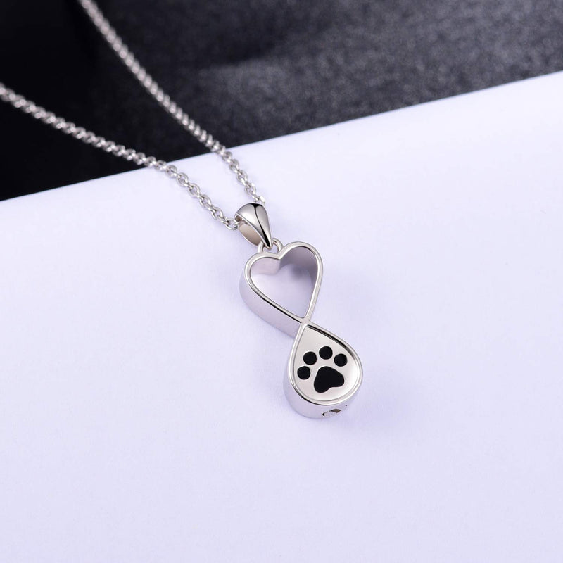 YLT Sterling Silver Cremation Jewelry Urn Necklace for Ashes for Pet Paw Print Memorial Ash Jewelry Keepsake Infinity Urns Pendant Necklaces for Pet's Cat Dog's Ashes Black - PawsPlanet Australia