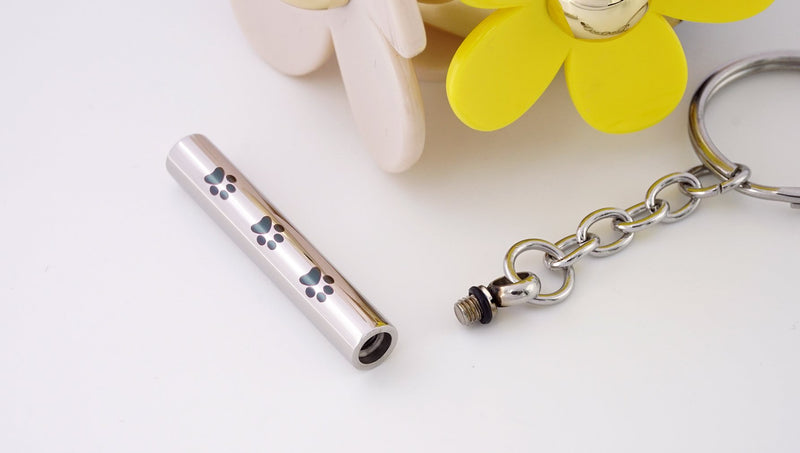 [Australia] - COCO Park Engraving Pet Paw/Dog Paw Cylinder Ash Pendant Memorial Keychain Urn Cremation Jewelry Stainless Steel Keyring A Cylinder Paw 