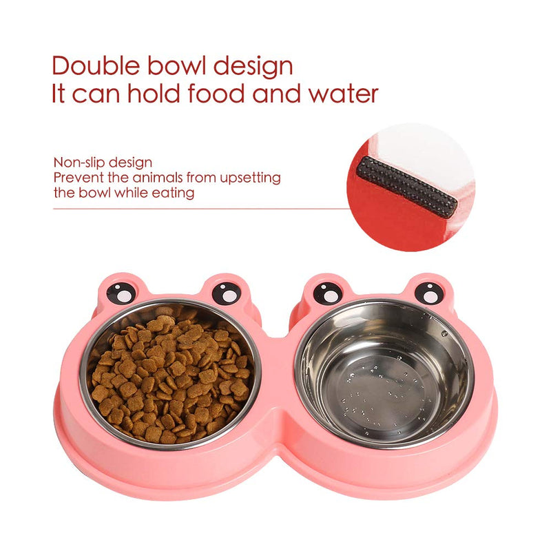 [Australia] - Double Dog Cat Bowls Premium Stainless Steel Pet Bowls with No-Slip Stainless Steel Cute Modeling Pet Food Water for Feeder Dogs Cats Rabbit and Pets 1Rose Red 