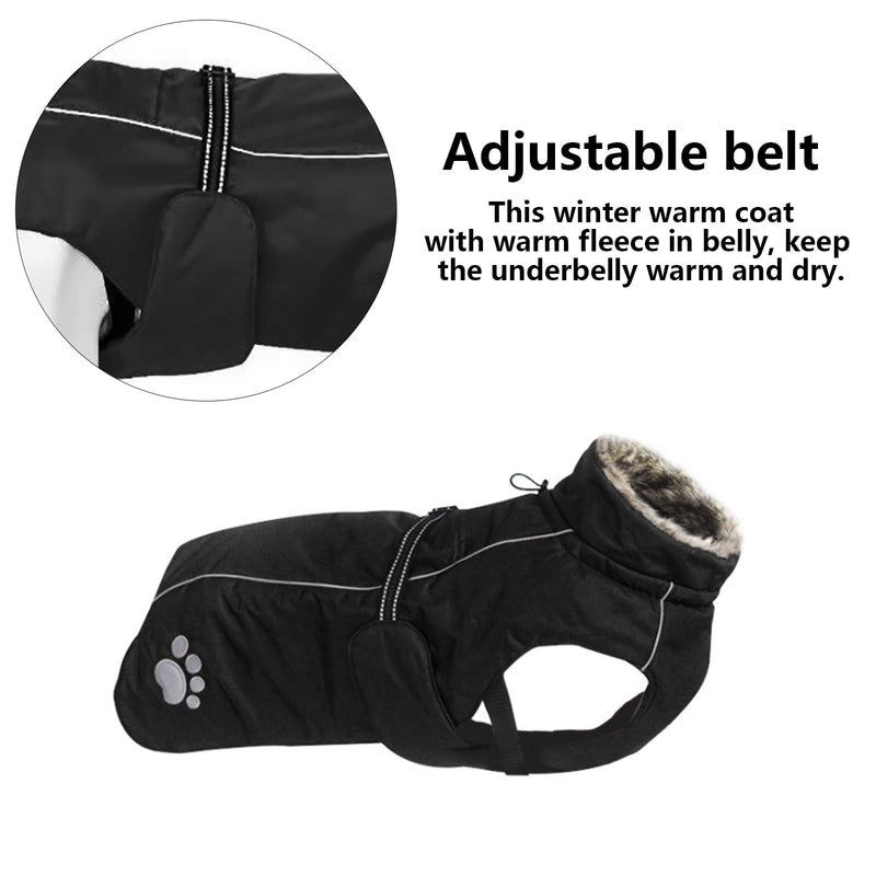 Dog Coats Waterproof, Dog Winter Coat with Padded Fleece Lining, Outdoor Dog Apparel with Adjustable Bands and Drawstring in winter - Black - XS X-Small(Back: 46cm) - PawsPlanet Australia