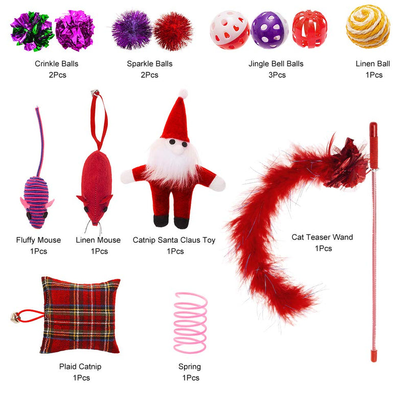 [Australia] - PAWCHIE Christmas Cat Stocking Toys 14 Pcs Cat Toys Set for Kitten Variety Pack 