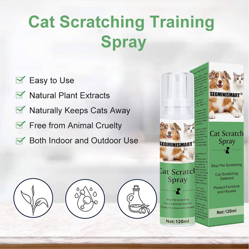 SEGMINISMART Cat Scratching Training Spray,Cat Scratch Deterrent Spray,Stop Spray for Cat and Dog,Anti-Scratch Spray,Anti Cat Scratching Deterrent,Suitable for Pet Puppies Dogs Kittens Cats 120ml 120 ml (Pack of 1) - PawsPlanet Australia