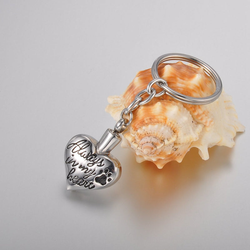 [Australia] - Valyria Memorial Pet/Dog Paw Keychain/Necklace Always in My Heart Pet Urn Keepsake Charm Ashes Keyring/Necklace with Engraving Non-Engraving 