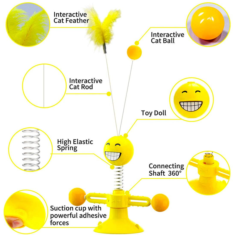 YUESEN Interactive Cat Toy Cat Toy Cat Feather Toy Tease Cat Toy Windmill Cat Toy Rotary Disc Toy for Cats with Suction Cup Feather/ball for Cats to Play, Bite, Chew and Kick (yellow - PawsPlanet Australia