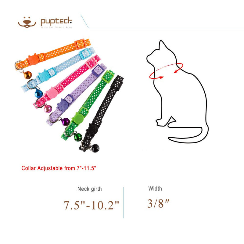 [Australia] - PUPTECK Breakaway Cat Collar - 6 pcs Spots Adjustable Collars with Bell Fit Kitty Puppy 