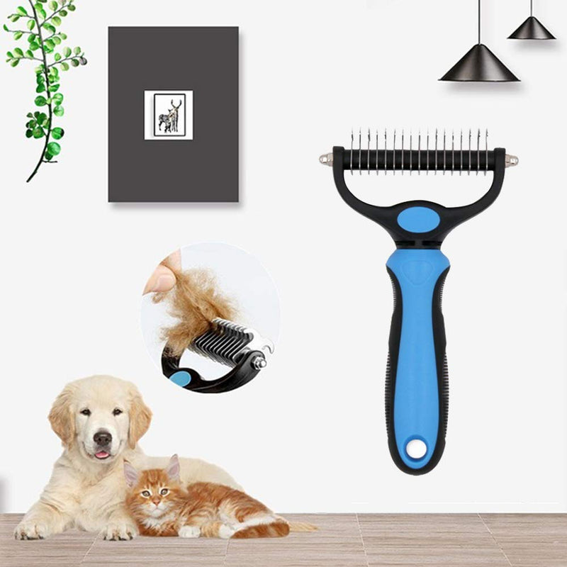 Pet Grooming Brush for Cats & Dogs - Double Sided Safe Dematting Rake Comb for Easy Mats & Tangles Removing - No More Nasty Shedding and Flying Hair - PawsPlanet Australia