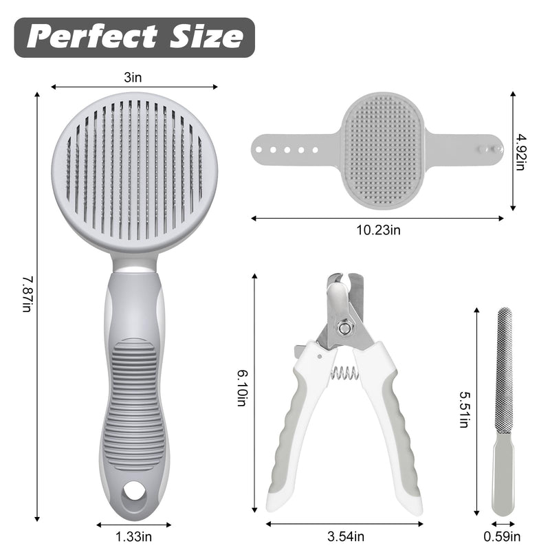 Comotech 4PCS Cat Grooming Kit | Cat Brush with Release Button | Cat Nail Clipper with Nail File | Dog&Cat Hair/Grooming/Massage/Bath Brush for Long or Short Haired Cats&Dogs - Premium Cat Supplies - PawsPlanet Australia
