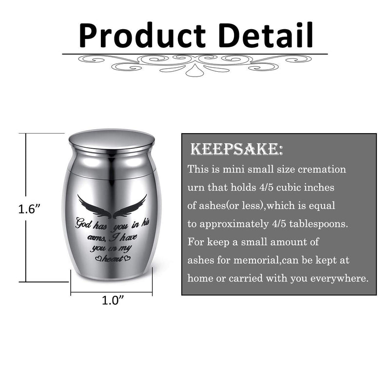 PiercingJak Custom Engraving Small Keepsake Urns for Ashes Mini Cremation Urns Stainless Steel Memorial Ashes Holder Decorative Urns for Human Pet Ash - God Has You in His Arms, I Have You in My Heart Non Engraving - PawsPlanet Australia