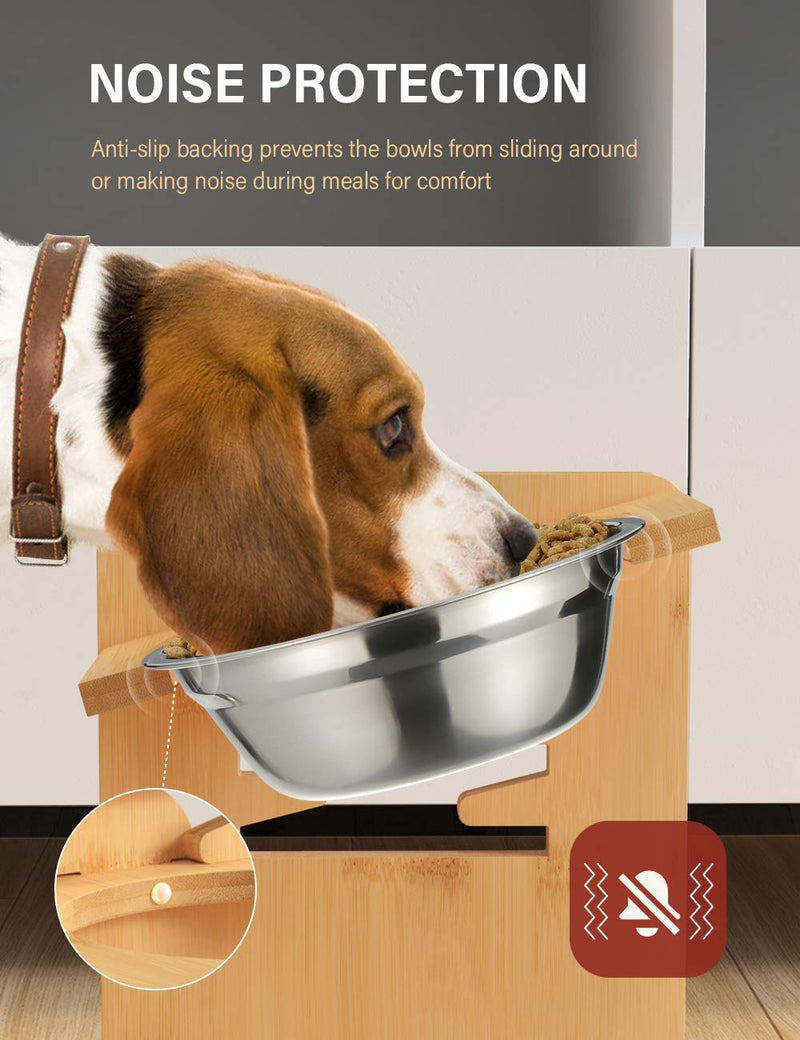 Vantic Elevated Dog Bowls-Adjustable Raised Dog Bowls with Stand for Small Size Dogs and Cats,Durable Bamboo Dog Feeder with 2 Stainless Steel Bowls and Non-Slip Feet… for Small Dogs and Cats - PawsPlanet Australia