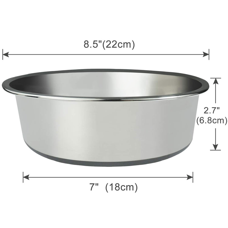 Joytale Stainless Steel Dog Bowl with Rubber Base, Set of 2, Pets Food and Water Non-Slip Bowls for Medium Large Dogs,1900 ML 1900 ML 2 Pack-Gray - PawsPlanet Australia