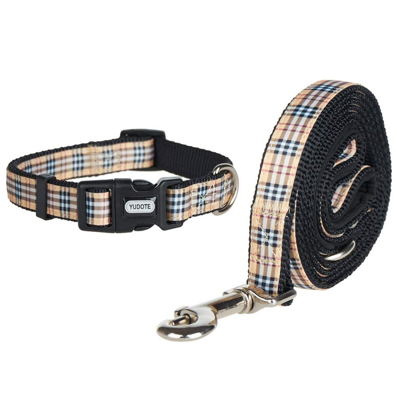 YUDOTE Adjustable Black Nylon Dog Collars Small with Tartan Plaid Begie Ribbon for Puppies Little Dogs Neck 25-38cm S (Pack of 1) - PawsPlanet Australia