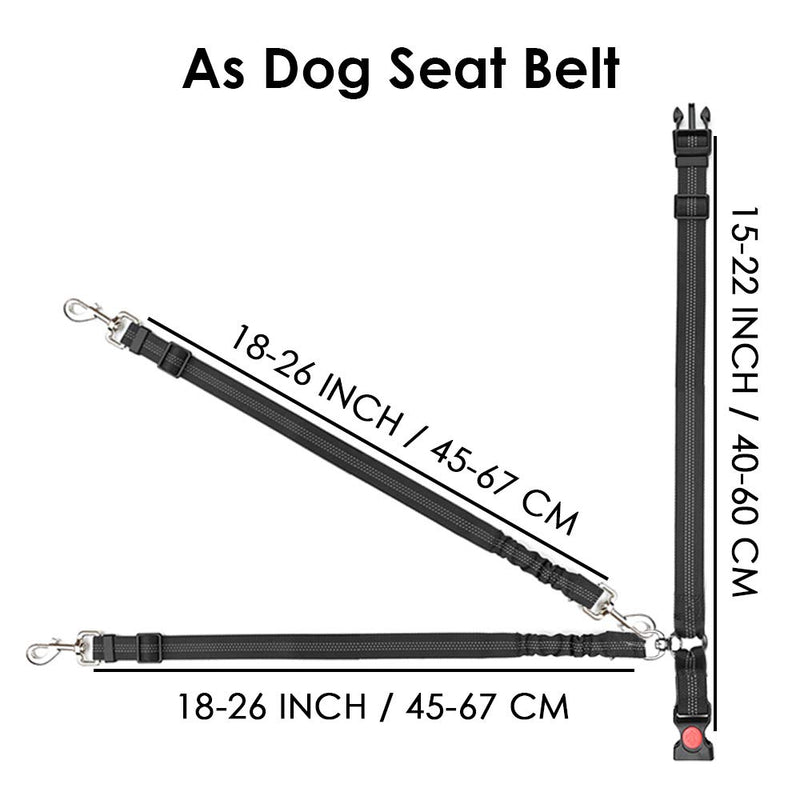 [Australia] - SlowTon Double Dog Seat Belt, Dual Pet Car Seatbelt Headrest Restraint Safety Belt Adjustable Detachable No Tangle Dog Leash Reflective Elastic Bungee Lead Splitter for Vehicle Travel Walking Black 