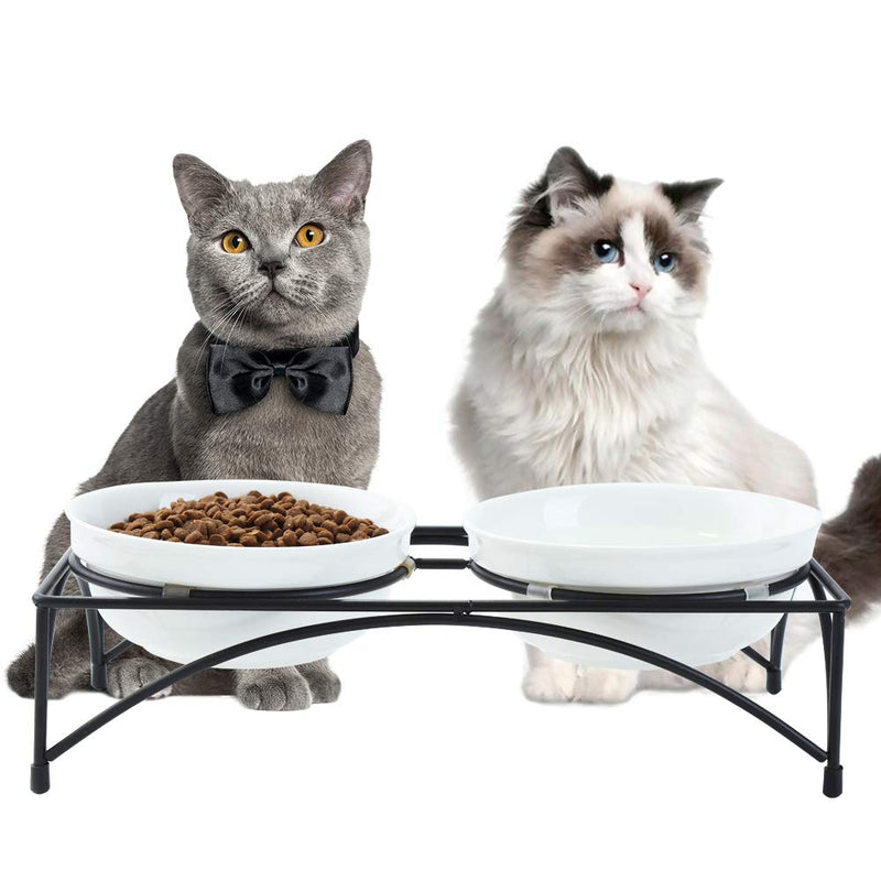 FOREYY Elevated Cat Bowls with 2 Ceramic Bowls and 2 Stainless Steel Bowls,Raised Cat Food Water Bowl with Iron Stand,Porcelain Pet Dishes for Cats and Small Dogs,16 Ounces,Dishwasher Safe - PawsPlanet Australia