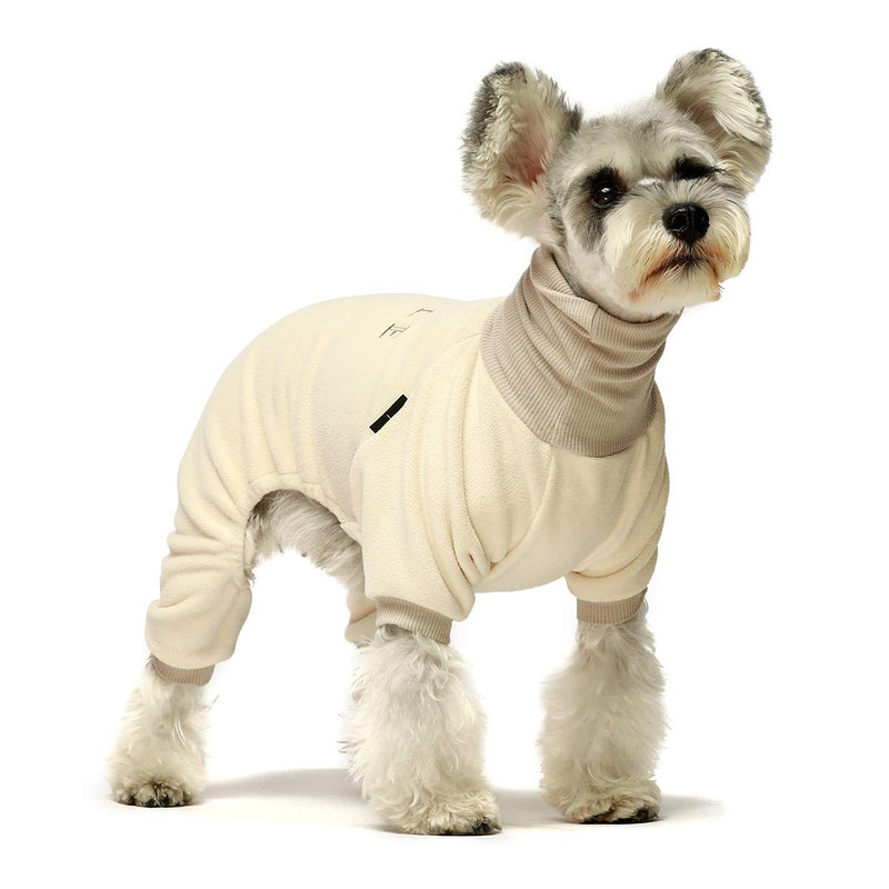 [Australia] - Fitwarm Embroidery Dog Clothes Turtleneck Thermal Fleece Puppy Pajamas Doggie Outfits Cat Onesies Jumpsuits XS Beige 