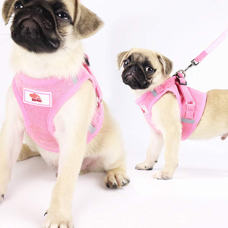 Soft Mesh No Pull Dog/Cat Harness and Lead Set for Walking, Escape Proof Dog Vest Harnesses for Puppy Small Animals/Cats, Easy Fit Dog Collar (Smal, Corduroy-Pink) Pink - PawsPlanet Australia