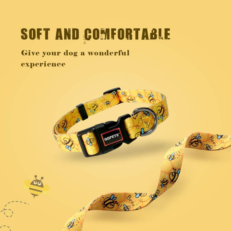 [Australia] - QQPETS Dog Collar Personalized Soft Comfortable Adjustable Collars for Small Medium Large Dogs Outdoor Training Walking Running S Yellow Bee 