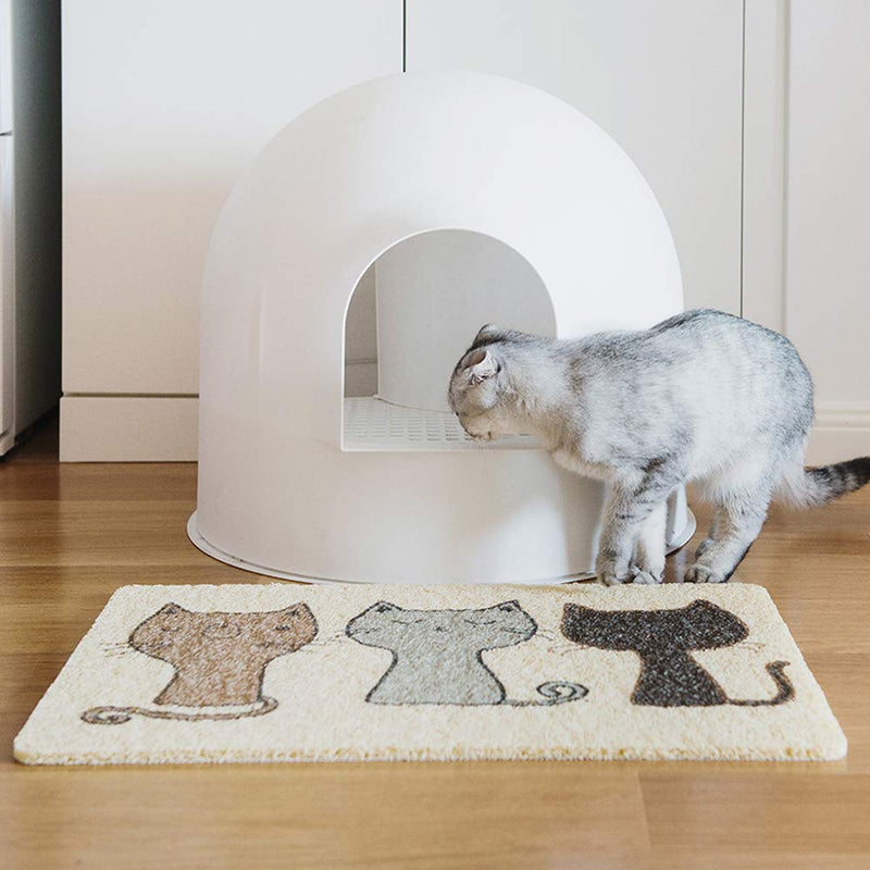 Cat Litter Mat,Super Cute Cat Feeding Placemat for Puppy Pet Food Catching,Water-Resistant,Durable and Easy to Clean. creamy white - PawsPlanet Australia