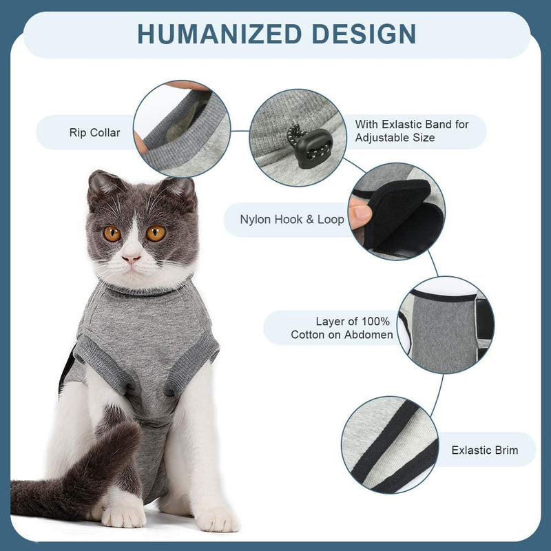EMUST Cat Recovery Suit, Professional Recovery Suit for Cats for Abdominal Wounds and Skin Diseases,Breathable E-Collar Alternative for Cats Pet Kitten, Cat Onesie After Surgery Wear Anti-Licking, XXS XX-Small Grey - PawsPlanet Australia