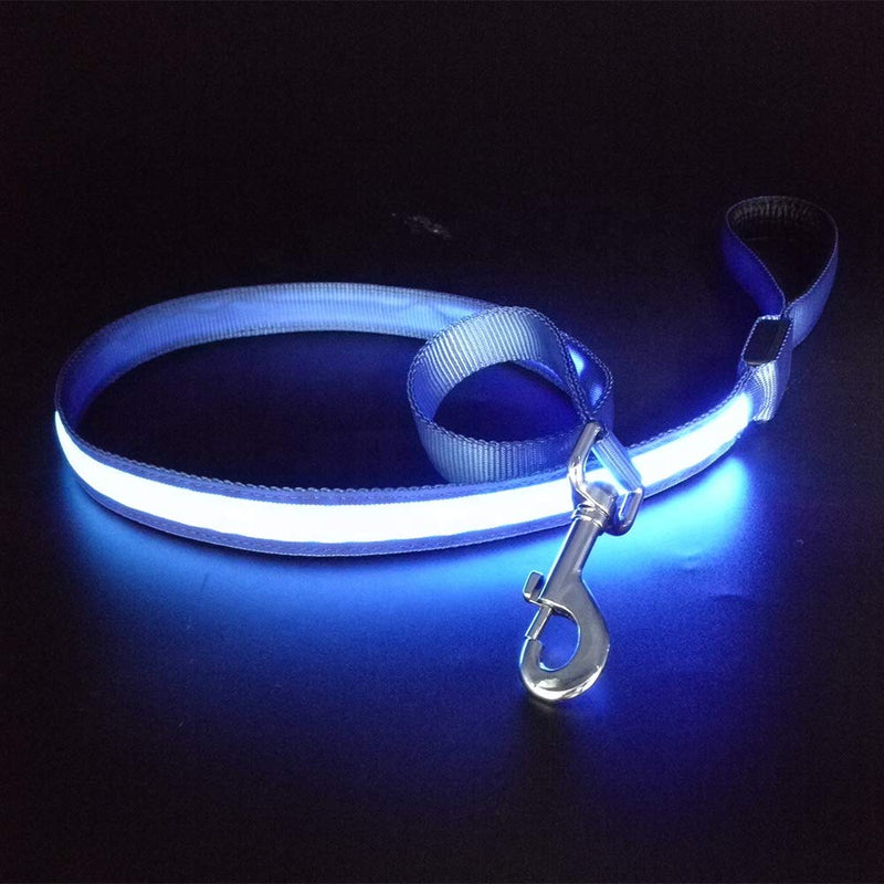 BAR LED Dog Lead/Leash - Rechargeable - 2 Colour Options Blue LED With Blue Harness - PawsPlanet Australia