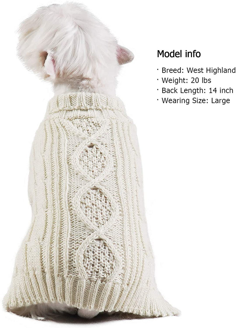 KYEESE Dog Sweaters with Golden Thread Turtleneck Dog Cable Knit Puppy Sweater for Cold Weather X-Small (Pack of 1) Beige - PawsPlanet Australia