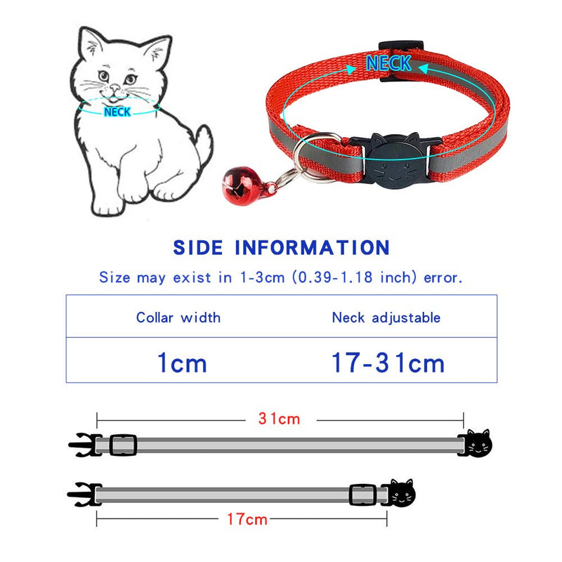 NETUME 6 Pack Cat Collar, Reflective Cat Collars Safety Release with Bell, Adjustable Quick Release Safe Cats Collar with Buckle - PawsPlanet Australia